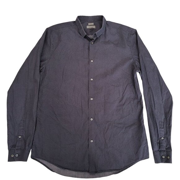 COS Men's Slim Fit Printed Navy Blue And White Long Sleeve Shirt Size 15 3/4 - Picture 2 of 10